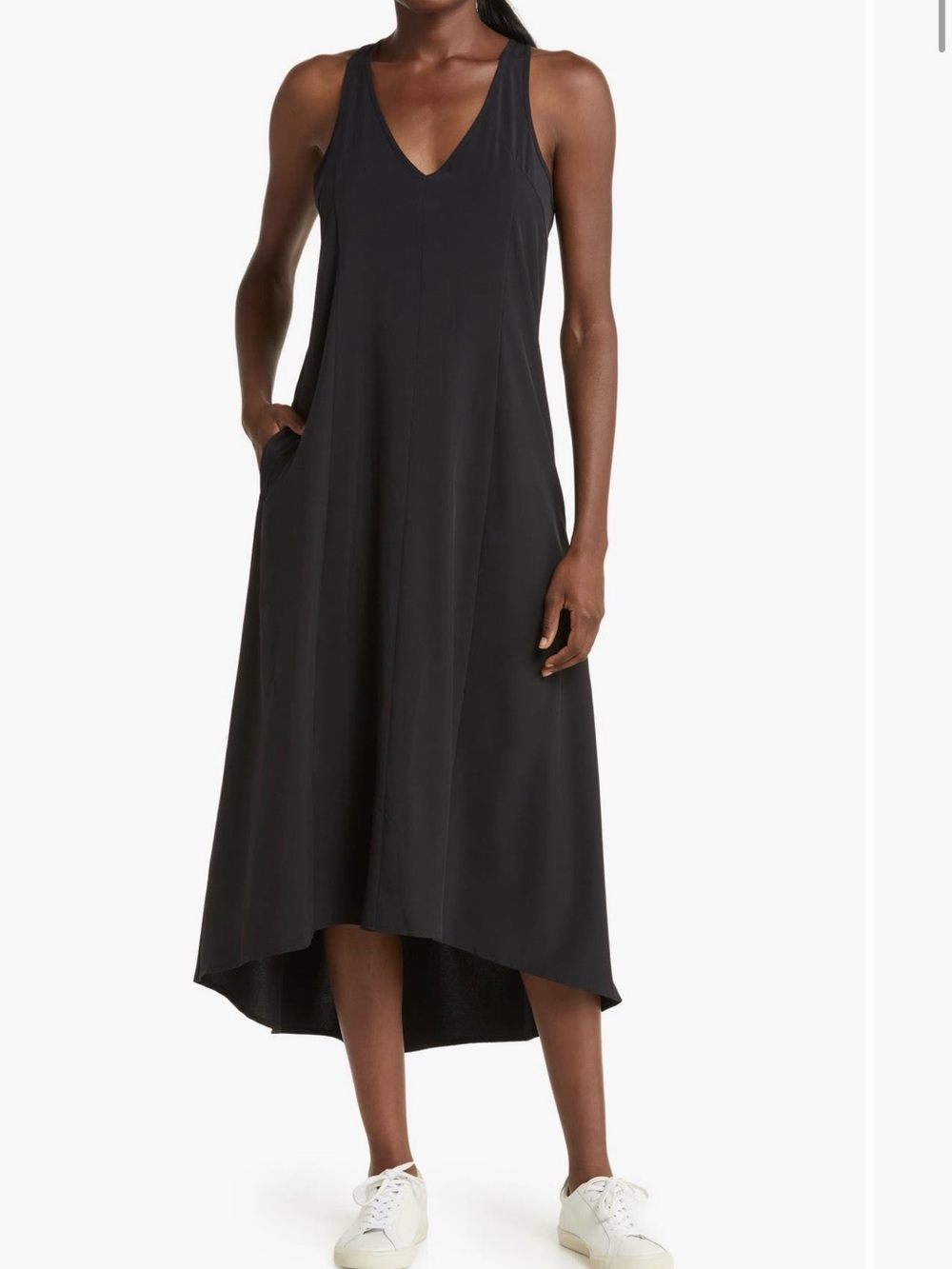 Black V-Neck Racerback High-Low Dress